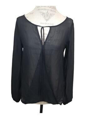 Pout Black Sheer Long Sleeve Crew Neck Sexy Cut Out Design Front & Back Blouse